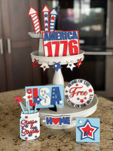 Load image into Gallery viewer, DIY Patriotic Tiered Tray Unfinished Paint Kit
