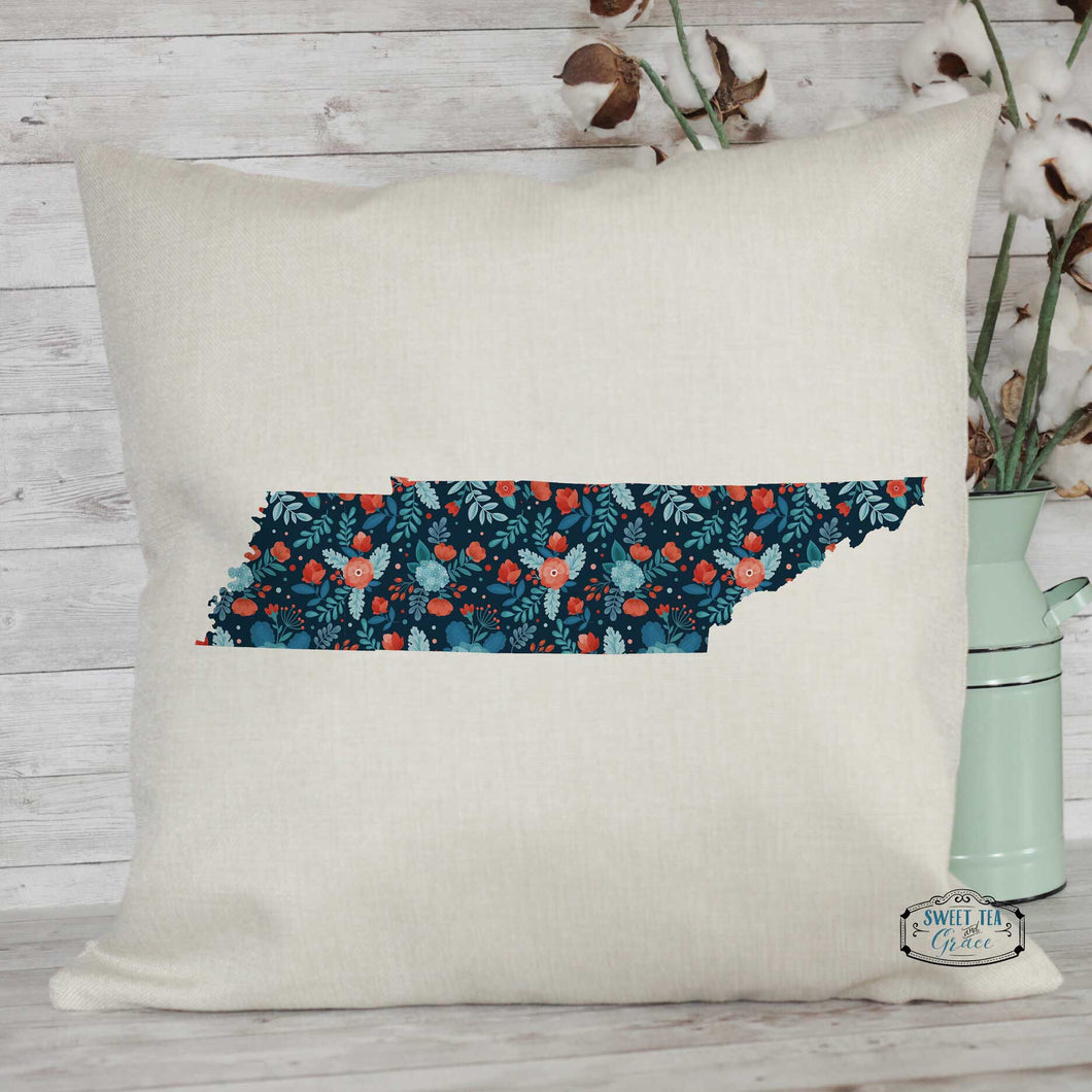 Navy Floral Custom State Throw Pillow